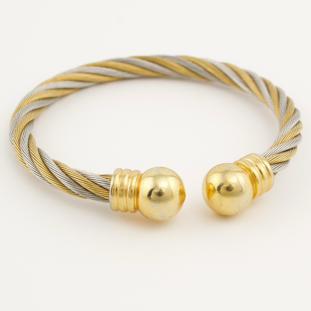Vintage Twisted Cable Wire Cuff Bracelet Two-Tone Mixed Metal